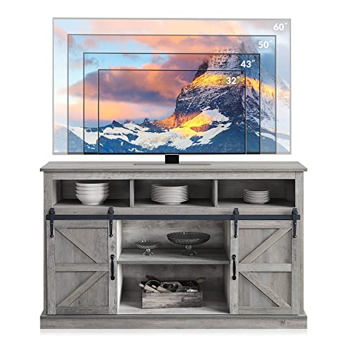 BELLEZE Modern 52 Inch Farmhouse Highboy TV Stand & Media Entertainment