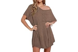 Ekouaer Womens Tshirt Nightgown Cotton V Neck Sleepshirts Comfy Casual Nightshirt for Women
