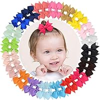 40pcs Baby Girls Clips 2" Grosgrain Boutique Solid Color Ribbon Mini Hair Bows Clips for Baby Girls Teens Infants Kids Toddlers Children Set of 20 pairs