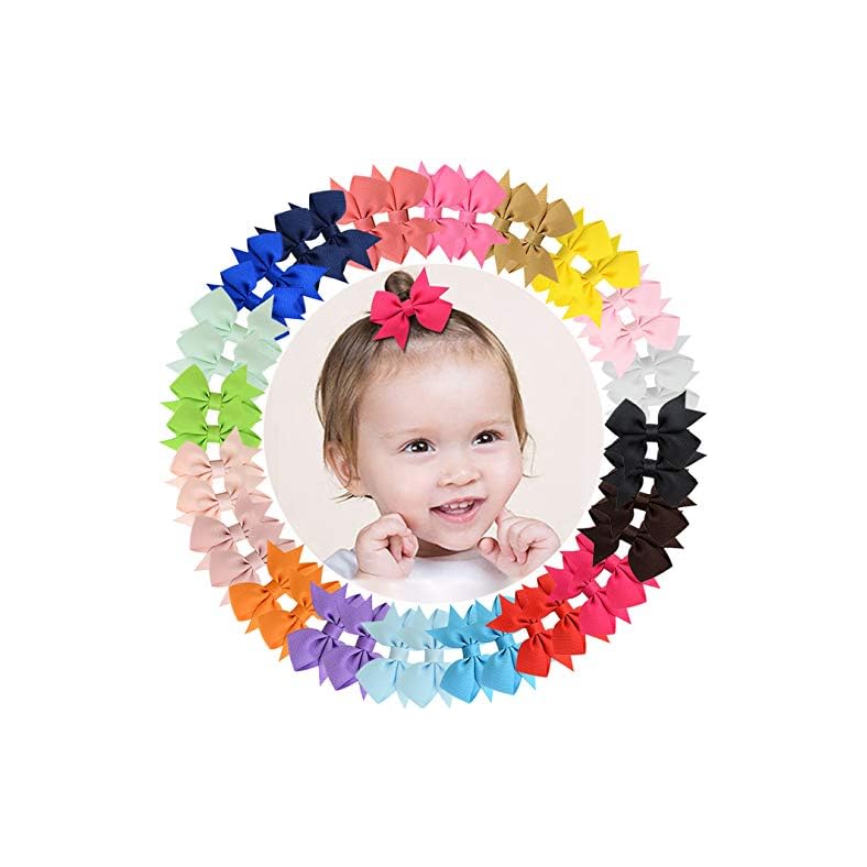 ALinmo Baby Hair Clips 2″ Baby Girls Fully Lined Baby Bows Tiny Hair Bows Alligator Clips for Baby Girls Infants Toddlers in Pairs
