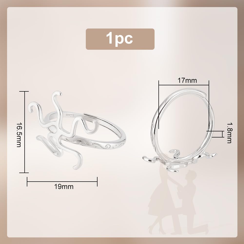 PH PandaHall 925 Sterling Silver Adjustable Ring Base, Claw Ring Blank Ring Gem Holder Finger Rings Bezel Setting with 5 Prongs for Women Crystal Rocks Cabochons Rhinestones Ring Mother's Day