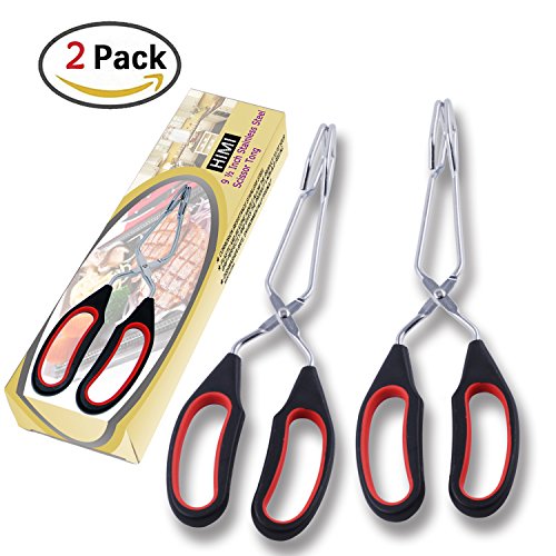 Himi Stainless Steel Scissor Tongs With Plastic Silicone Handle Great For Kitchen Food Cooking Baking Barbecue BBQ Grilling 9 ½ Inch (2 Pieces)