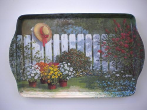 15" Garden Flowers and Straw Hat Handled Melamine Serving Tray