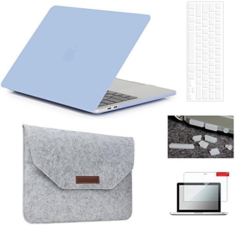 MacBook Pro 15"(2016 &amp; 2017 Release)Hardshell Case &amp; Felt Sleeve[5 in 1 Bundle] with Screen Protector,Keyboard Cover &amp; Dust Plug for Latest MacBook Pro 15" A1707 w/Touch Bar Touch ID - Airy Blue