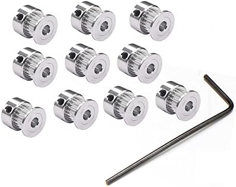 Happisland 10PCS Aluminum GT2 Timing Belt Pulley 20 Teeth Bore 5mm Width 6mm and Wrench for RepRap 3D Printer Prusa i3