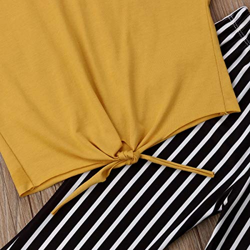 Toddler Baby Girl Striped Bell Bottom Outfit Yellow Crop Top Shirt+Flare Wide Long Pants Summer Clothes Set - Thumbnail 5