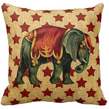 WayHomeDecor UineDo0 Vintage Circus Elephant on Stars Superior Canvas 18 x 18 inches Pillowcase