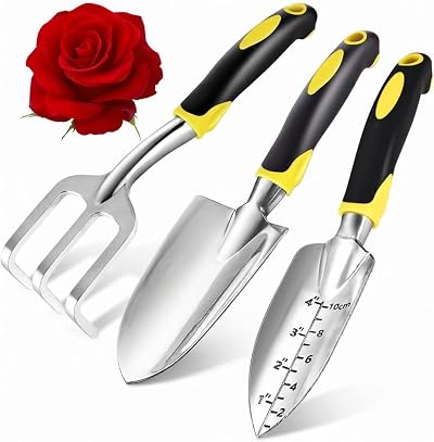 Showvigor Garden Tool Set 3 Piece Aluminum Rake Trowel Weeding Shovel