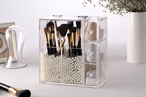 image for PuTwo Makeup Organizer With 2 Make Up Brush Holders and 3 Drawers All 