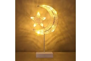 Janchs Upgraded Table Lamp for Ramadan Decorations, Battery Operated Warm White Bright LED Star Moon Shape Desk Lamp,Christmas Wedding Party Ramadan Eid Decoration for Home Romantic Table Lamp