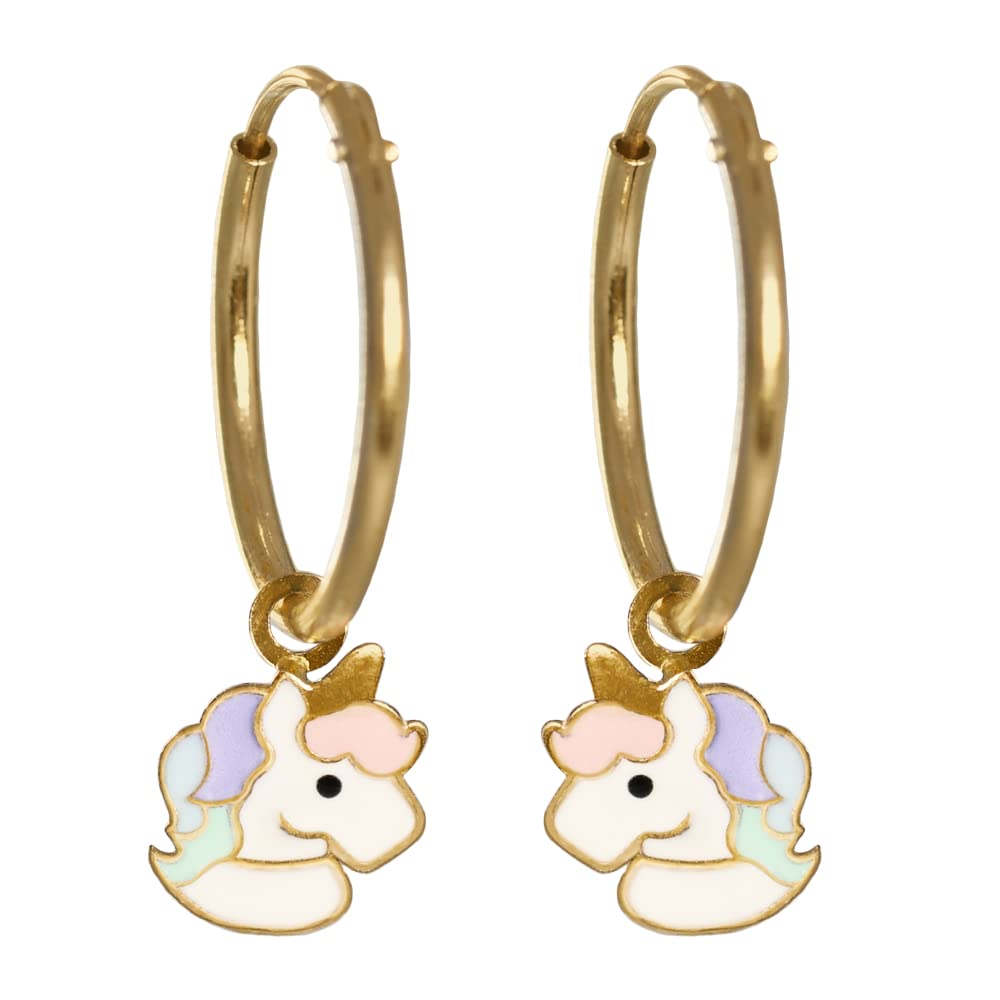 I-be, Hoop Earrings with Unicorn Earrings, 14 Carat (585) Gold, 20 x 13 mm, 39585 Hoop Earrings Unicorn