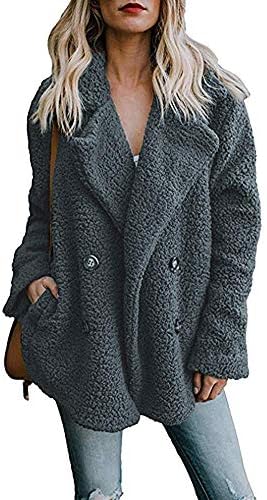 OopStyle Womens Lapel Sherpa Fleece Open Front Coat with Pockets Outerwear