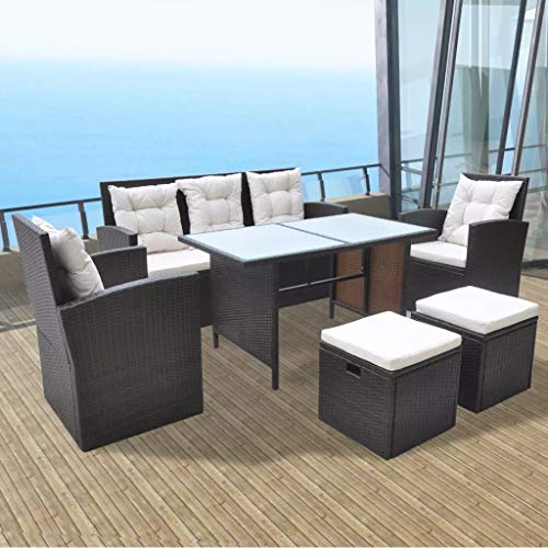 vidaXL Gartenmöbel 6-TLG. Poly Rattan Braun Garten Sitzgruppe Gartengarnitur – Bild 2