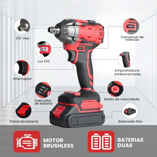 Trailabo Chave de Impacto Elétrica 48V com 2 Bateria, 55 Peças, Alta Velocidade Até 3000 RPM, Furadeira de Impacto Multiuso de 600N com Cabo de Borracha e Carregador, Parafusadeira e Furadeira