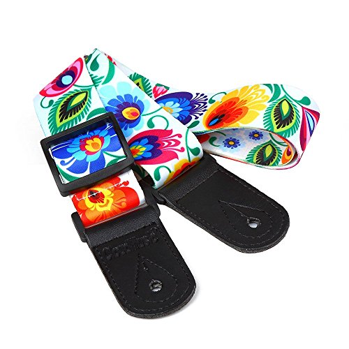 CLOUDMUSIC Colorful Peacock Flower Ukulele Strap Ukulele Belt With Microfiber Leather Heads For Soprano Concert Tenor Baritone String Instruments (white)