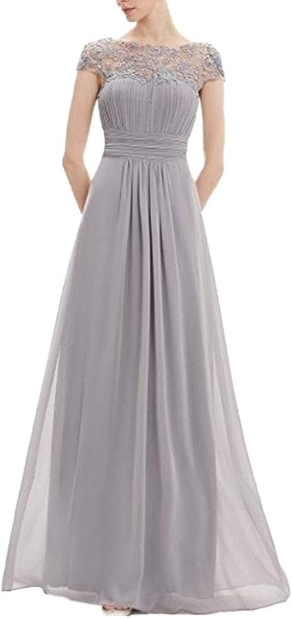 Amazon Com Women S Dress Floral Formal Lace Vintage Short Sleeve Slim Wedding Maxi Dress Ladies Elegant Dresses Gray Xxl