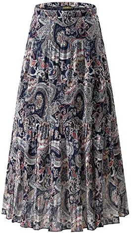 NASHALYLY Women's Chiffon Elastic High Waist Pleated A-Line Flared Maxi Skirts