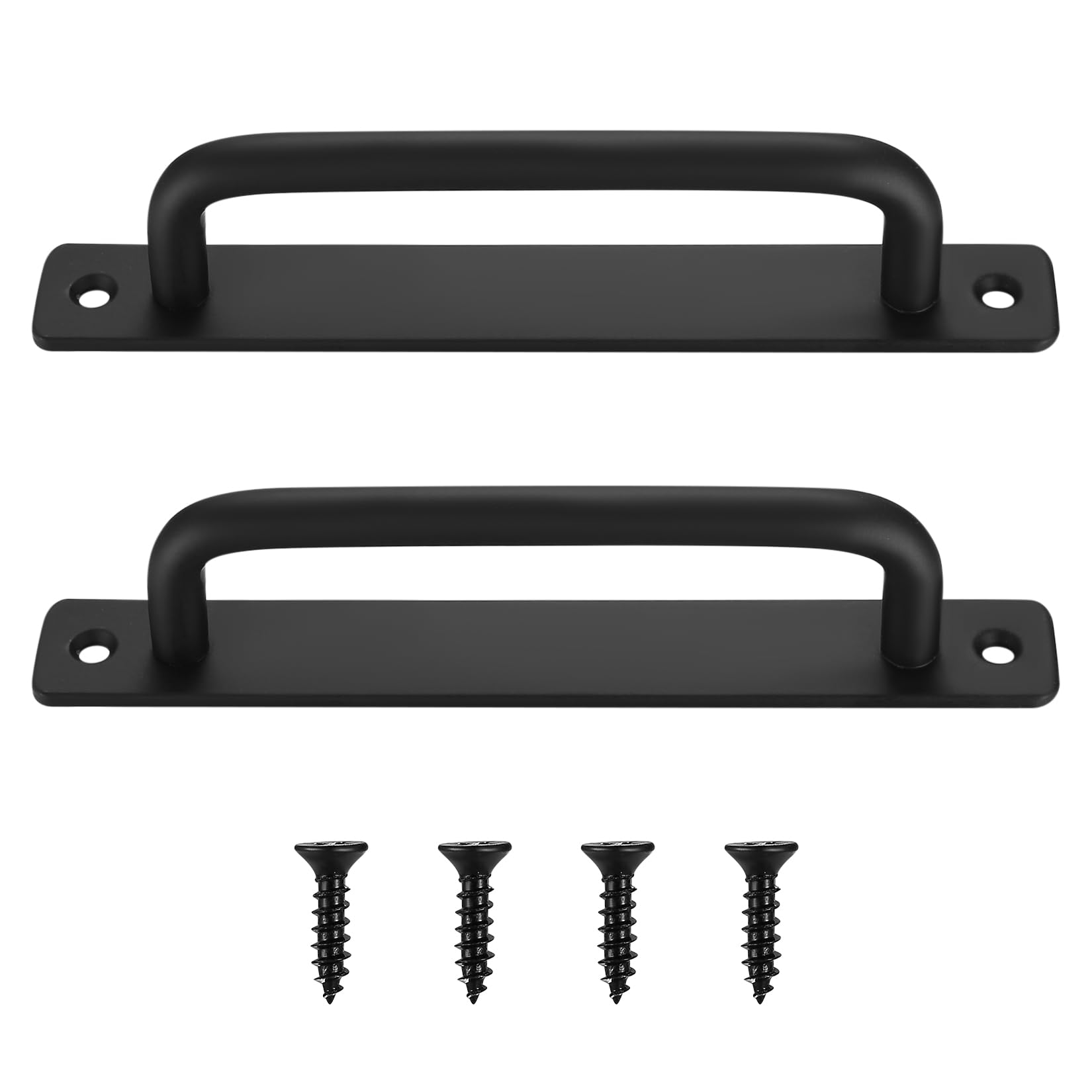 Sliding Door Handles, 2 Pcs Pull Push Door Handles, Stainless Steel Barn Cabinet Door Pull Handles, Silver Kitchen Cupboard Shed Gate Garden Garage Door Sliding Handles with Metal Plates (black)