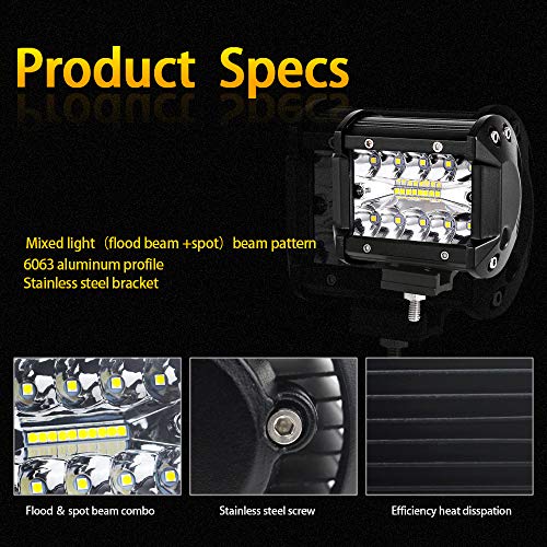 Viesyled 20Inch 126W Flood Spot Combo CREE Led Light Bar, 4X 4Inch 60W Flood Led Pods Fog Lights,Waterproof Super Bright, Jeep Wrangler Boat Truck Tractor Trailer Off-Road, 2 Year Warranty