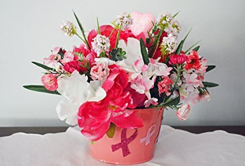 Breast Cancer Gift Floral Arrangement Table Decoration Centerpiece,Pink Flower Arrangement, Renewal Pail , Ready to Ship!