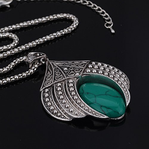 YAZILIND Jewelry Sets Silver Plated Retro Green Synthesis-Turquoise Flower Pendant Necklace Drop Earrings Bracelet - Thumbnail 3