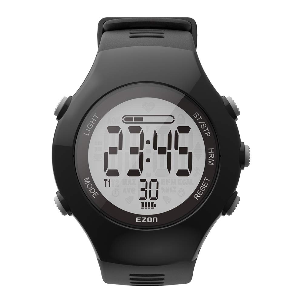 EZON T043 Optical Heart Rate Monitor Chargeable Watch for Running Outdoor Sport with Dual Alarm, Pedometer, Calorie Counter, Stopwatch