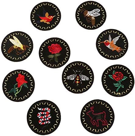 ARTEM Embroidered Badge Patch Iron On/Sew On Patch Bird Bee Snake Rose Deer Patches Cloth Emblem Cloth Cap Accessories Manual DIY Accessories Applique(10 PCS)