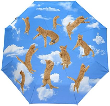JSTEL Sky Cat Cloud Windproof UV Umbrellas Auto Open Close 3 Folding Golf Strong Durable Compact Travel Sun Umbrella, Portable Lightweight Easy Carrying JSTEL Sky Cat Cloud Windproof UV Umbrellas Auto Open Close 3 Folding Golf Strong Durable Compact Travel Sun Umbrella, Portable Lightweight Easy Carrying