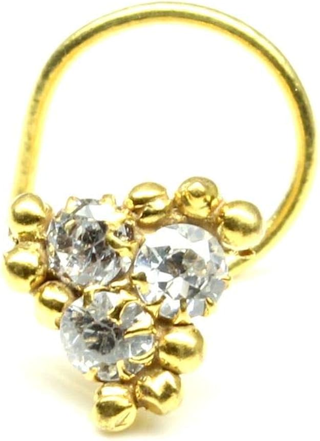 Buy Ethnic Nose Stud, White CZ Stone Nose Stud, Corkscrew Nose Piercing Ring (Right Nostril) at