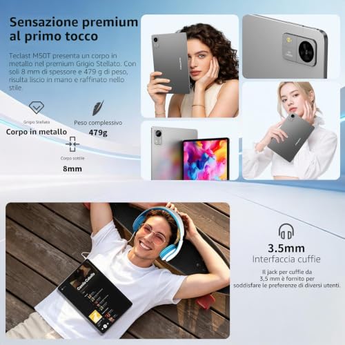 TECLAST M50T Android 16 Tablet 10.1 Inch Gemini AI, 2GHz Octa-Core, 32GB RAM+128GB ROM+5TB TF, 7000mAh, 2.4G+5G WiFi, GMS Widevine L1, Bluetooth 5.4, 13MP, Face ID/3.5MM/OTG, 2026 Tablets with Pen