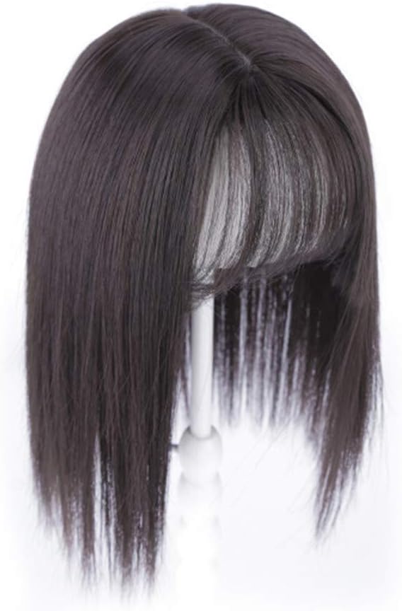 MaitianGuyou Synthetic Crown Clip in/on Hairpiece with Hair Bangs Hair Topper Wiglet for Thin Hair(10"/25cm,Brown Black)