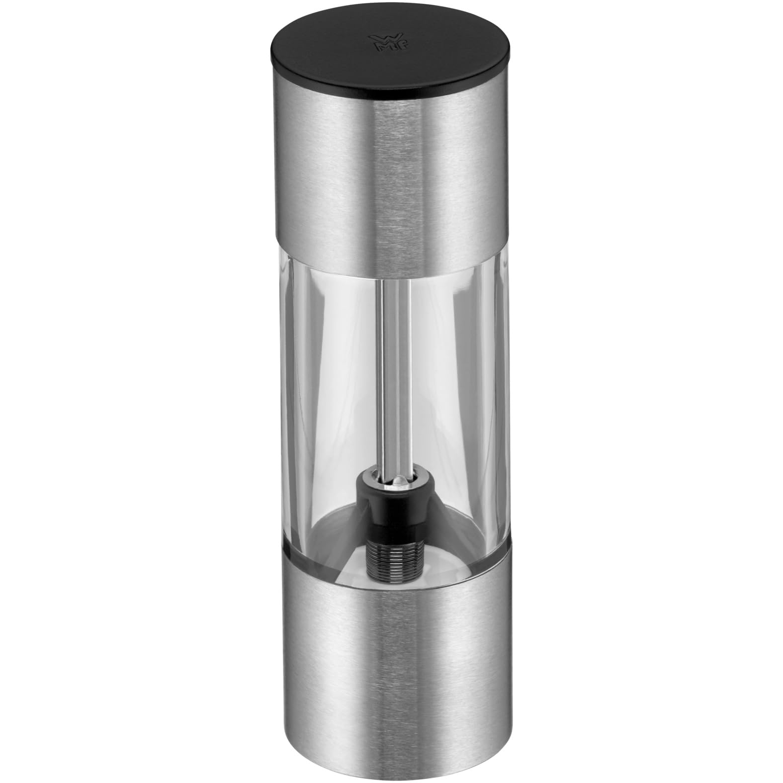 WMF mini spice mill with a ceramic grinder for salt, pepper, dried herbs, Cromargan stainless steel mill, acrylic, height 11 cm
