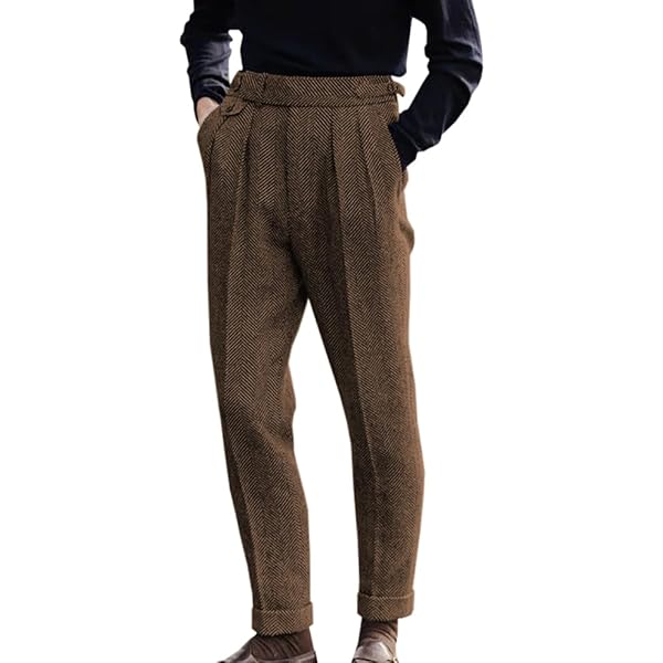 Men's Suit Pants Tweed Herringbone Pants Vintage Wool Mens Dress Trousers ( Brown, 29W x 28L) at Amazon Men's Clothing store