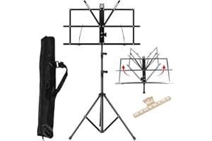 ENNBOM 2-in- 1 Music Stand Portable Folding Sheet Music Stand Adjustable Music Sheet Clip Professional Music Sheet Holder with Carry Bag (Pack of 1)
