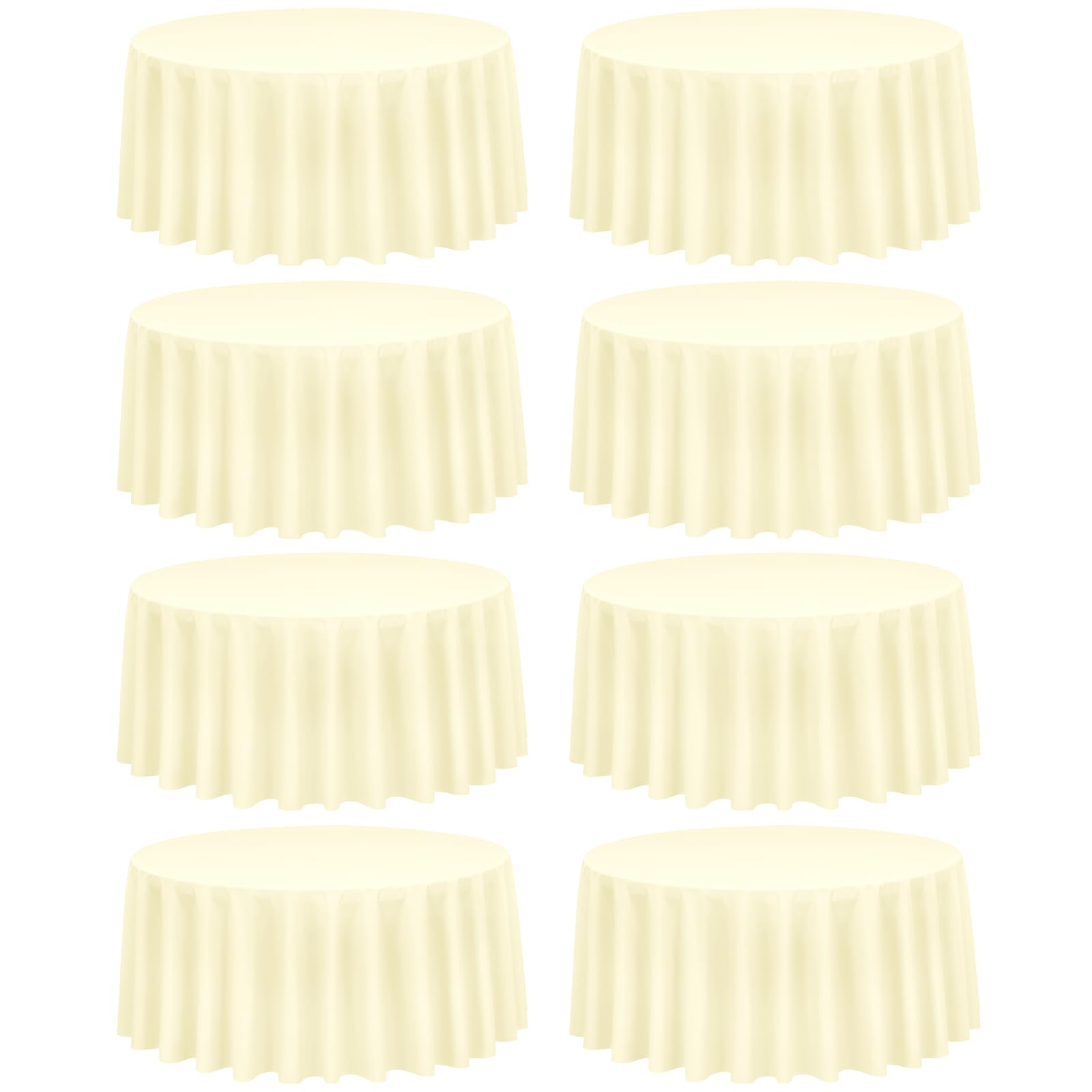 8 Pack Beige Round Tablecloth 90 Inch Circle Polyester Table Cloth, Washable Fabric Stain and Wrinkle Resistant Table Cover Round Tableclothes for Wedding Parties Banquet Reception Dining Tables Image