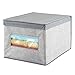 mDesign Large Fabric Stackable Closet Organizer Box with Clear Window/Lid for Bedroom, Office, Bathroom, Mudroom Organization - Shoe, Sweater, Clothes Storage, Lido Collection, 4 Pack, Gray