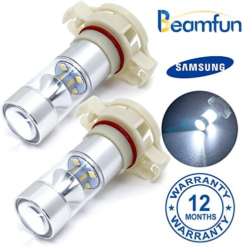 BEAMFUN PSX24W 2504 LED Bulbs High Power 60W 6000K with Reflector Mirror Projector Lens for DRL or Fog Lights,White Color, Pack of 2