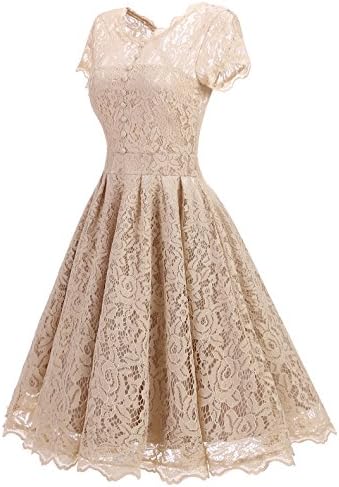 Star Finch Retro Floral Lace Prom Dresses Short Homecoming Dresses Cap Sleeves Vintage Cocktail Bridesmaid Dresses, Champagne L