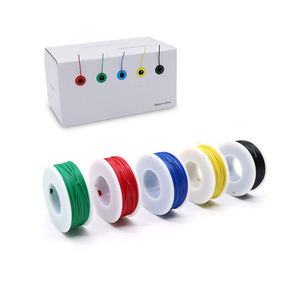 164ft Per Roll Copper Wire Wrapping 30AWG Cable Jumper Wire Solid Core Tinned Copper Wrapping Wire 5 Colors (30AWG)