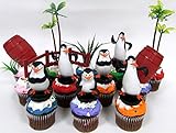 PENGUINS OF MADAGASCAR 12 Piece Birthday CUPCAKE Topper Set, Featuring 6 Random Penguin Figures and Decorative Themed Accessories - Figures Average 2
