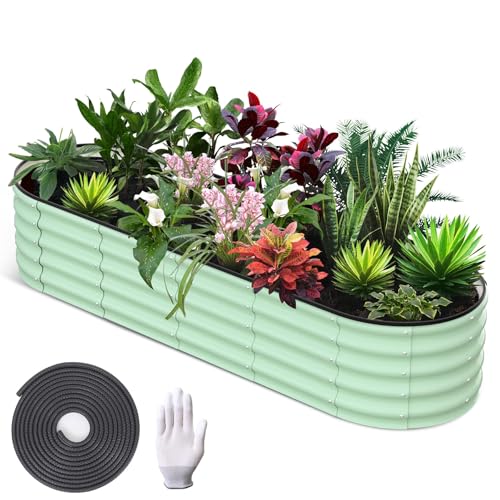 Galvanized Steel Raised Garden Bed, 8x2x1.5 ft Metal Planter Box for Outdoor Ga…