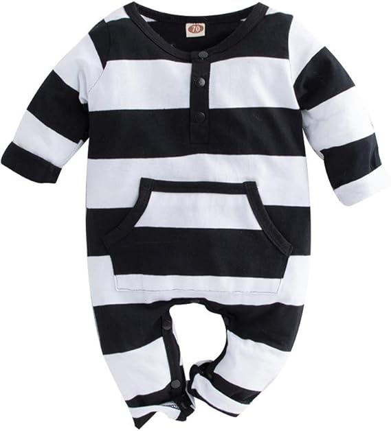 Amazon Co Jp ロンパース ベビー服 長袖 男の子 女の子 カバーオール 新生児服 可愛い ストライプ 赤ちゃん服 子供ルームウエア 寝巻き 肌着 秋冬用ジャンプスーツ 前開き スナップボタン 着替え便利 出産祝い 満月 誕生日 新年 ポケット 服 ファッション小物