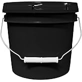 MKS Plastics 1-Gallon Bucket with Airtight Lid – Made in USA, Food Grade BPA Free Plastic, Heavy Duty Multi-Use, Metal Handle with Grip, Stackable Storage – Black, 1 Pack