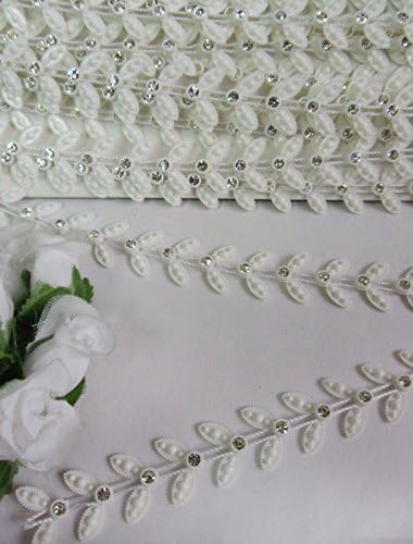 14 mm White Leaf Rhinestone Crystal Chain Sew Glue On Trim DIY For Decor Crafts Doll Dress Wedding 1 Yard