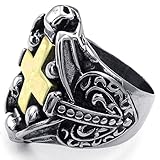 KONOV Jewelry Mens Stainless Steel Ring, Gothic Skull Cross, Gold Black Silver