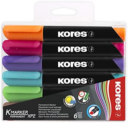 - K-Marker XP2: Farbige Permanent Marker Stifte, Keilspitze mit wasserfester und geruchsarmer Tinte, für alle Oberflächen, Einzelpackung mit 6 farbigen Stiften