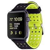 Lwsengme Silicone Sport Replacement Strap with Adjustable Buckle and Quick Release for Apple iWatch Series 2/ Apple Watch Series 1/ Nike+, 42mm - Black/Fluorescent Yellow