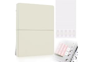 Dajino Refillable A5 Binder 6 Ring Cover for Planner Budget Journal Notebook Making with 300 PCS Binder Sheet Converter Sticker, Loose Leaf Cover with 25mm Inner Diameter Ring (Smooth-beige)