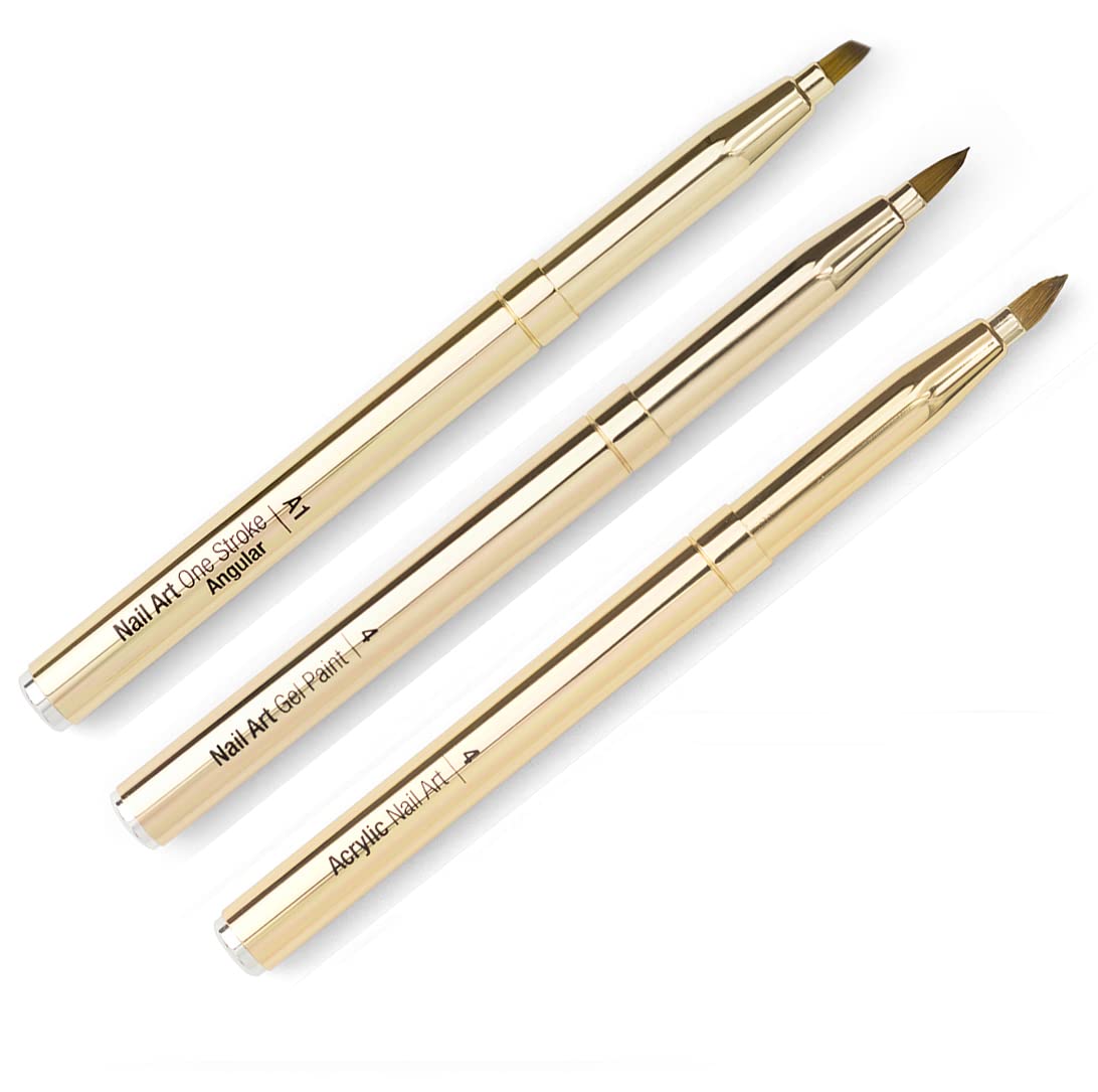Andreia Professional Nail Brushes - Pack of 3 Top Brushes - Nail Art 4, Angular and Acrylic Nail Art 4