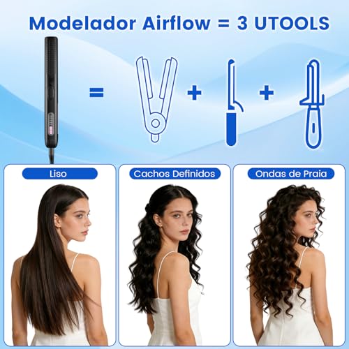 Chapinha Profissional, Com configuração de ar frio e placas flutuantes 3D, Configurações de 5 temperaturas, 15 Aquecimento rápido e desligamento automático seguro, Para todos os tipos de cabelo
